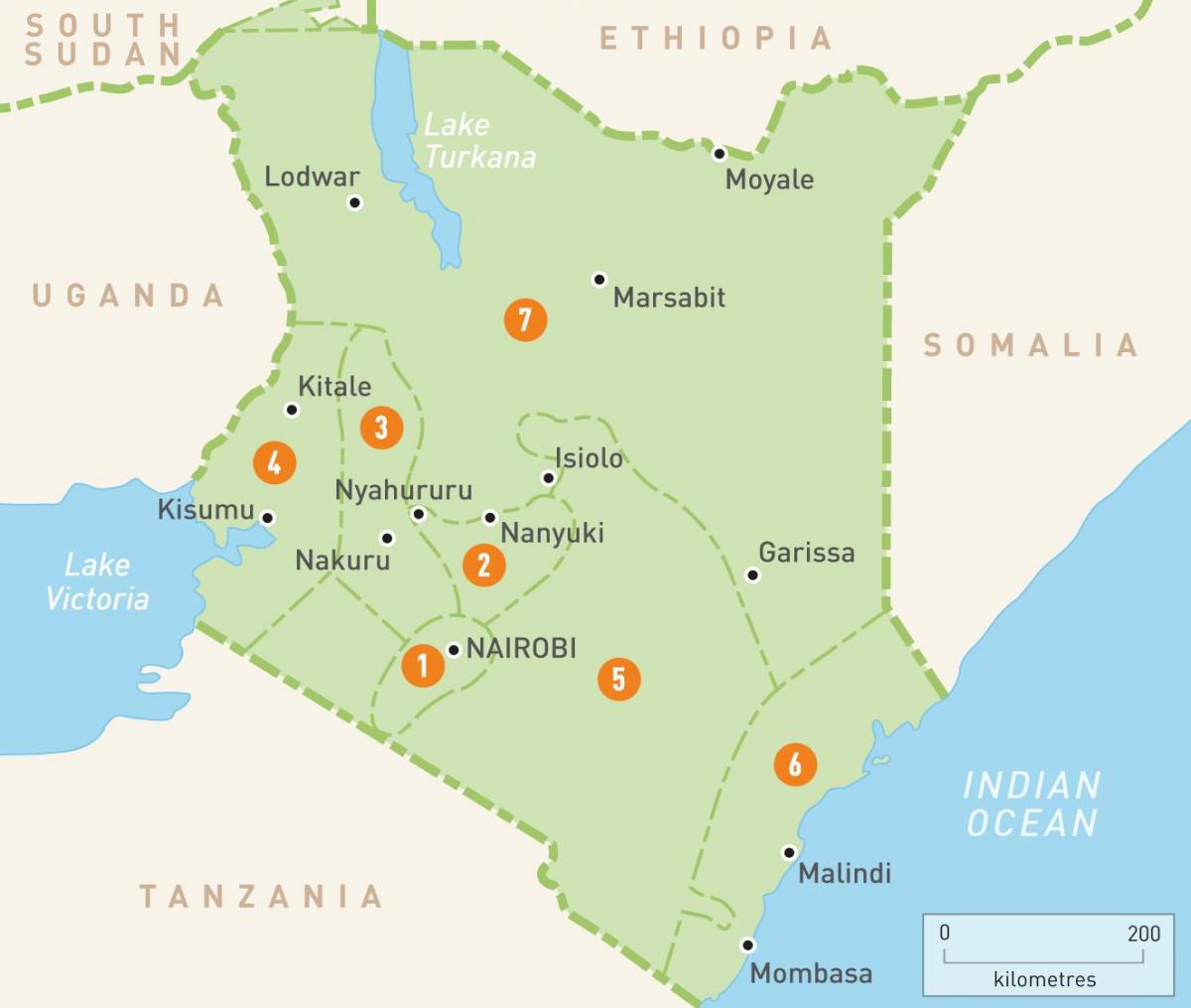 harta e Kenia tregojnë krahinave