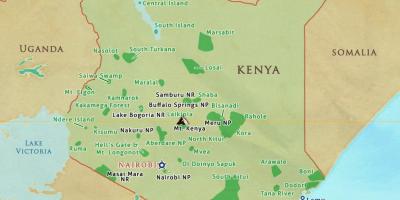 Harta e Kenia parqet nacionale dhe rezervatet