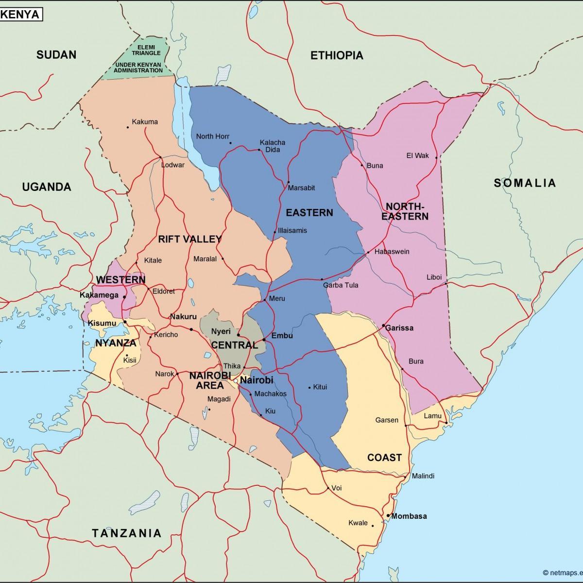 harta e politike harta e Kenia