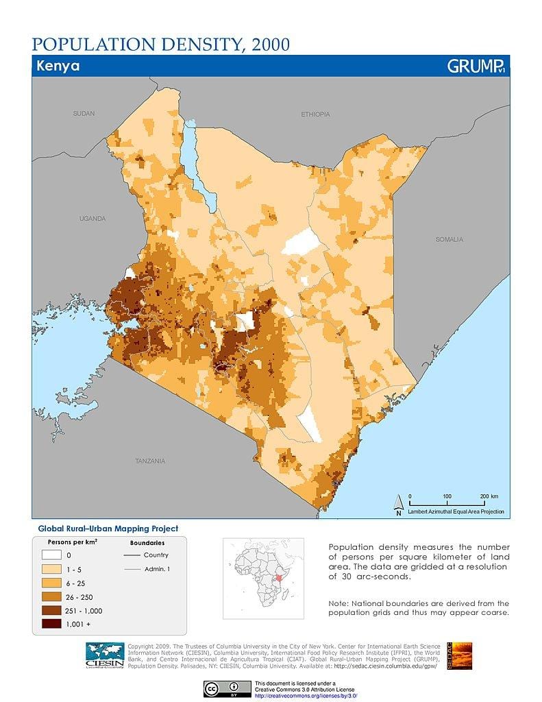 Kenia dendësia e popullsisë map